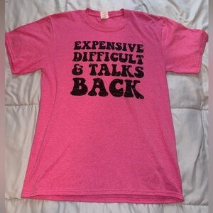 Pink Graphic T-Shirt with Bold Text Size Medium